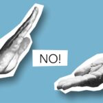Artistic image showing hands with a 'NO!' message symbolizing disagreement.