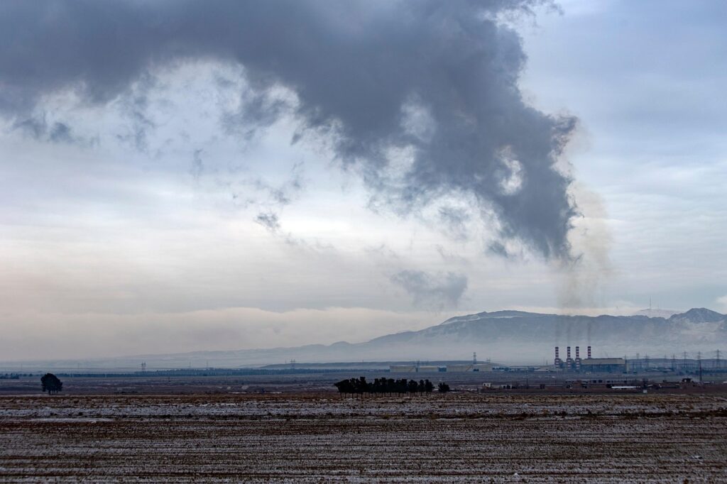 smoke, power plant, iran, qom