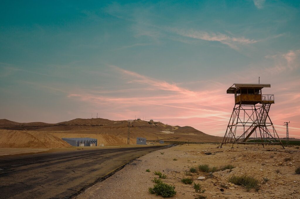 military watch tower, military, nature, firing zone, negev desert, israel, checkpoint, sunset, desert
