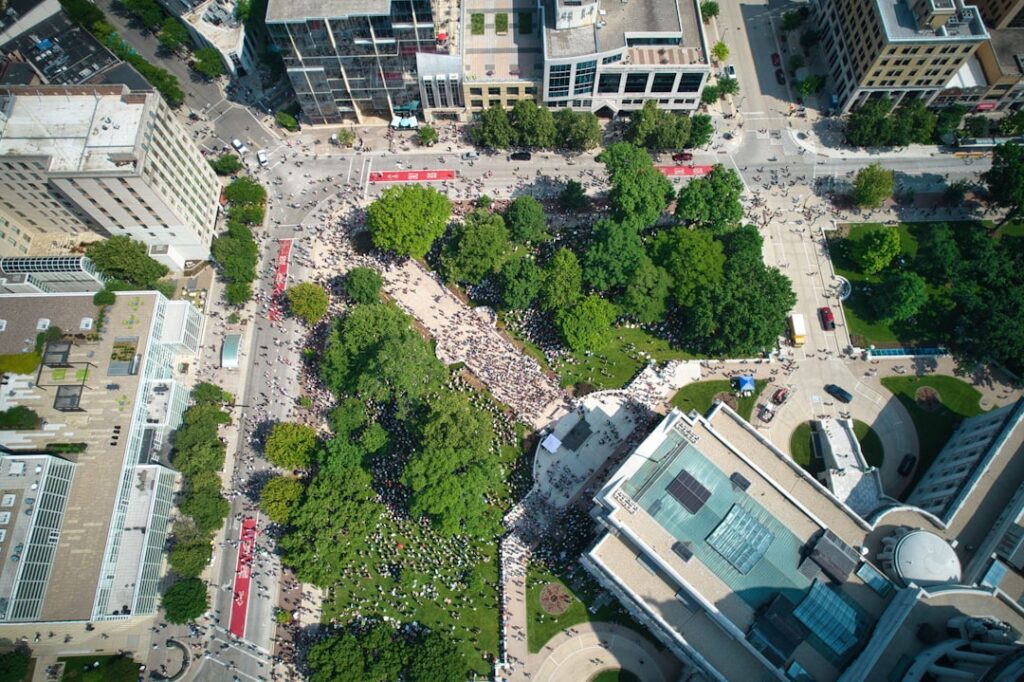 People gather at the Wisconsin State Capitol in Madison, Wisconsin on June 14, 2025, for the "No Kings" protest.