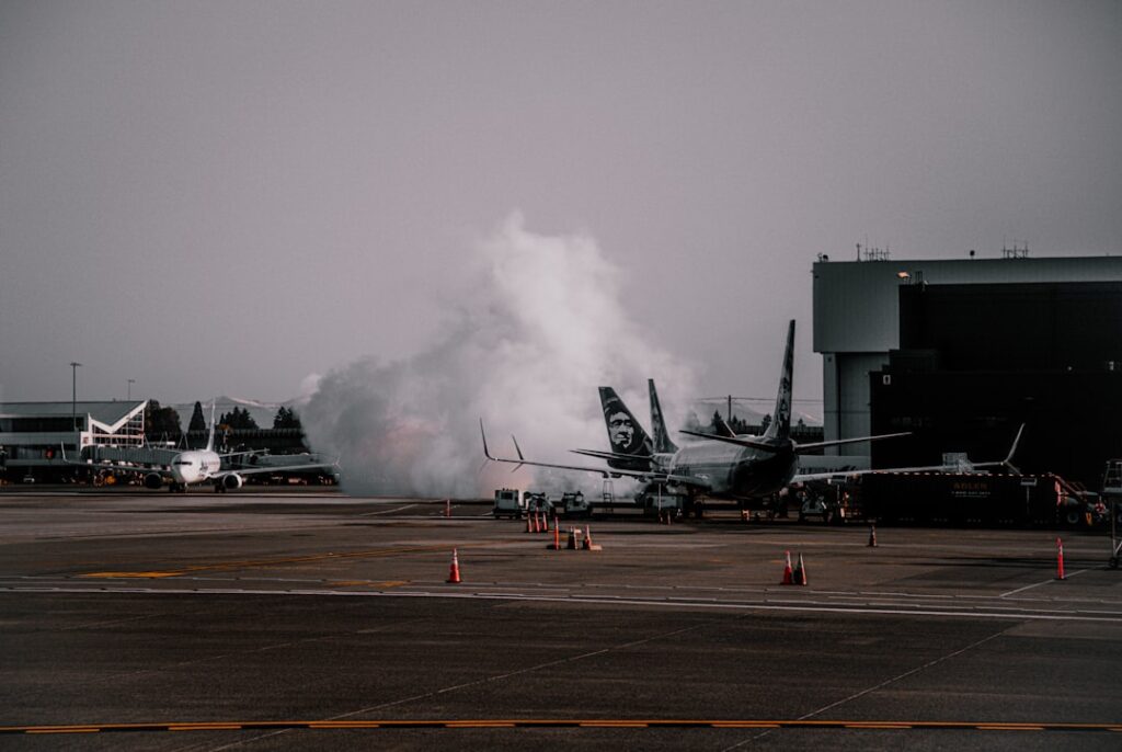 a plane on the runway