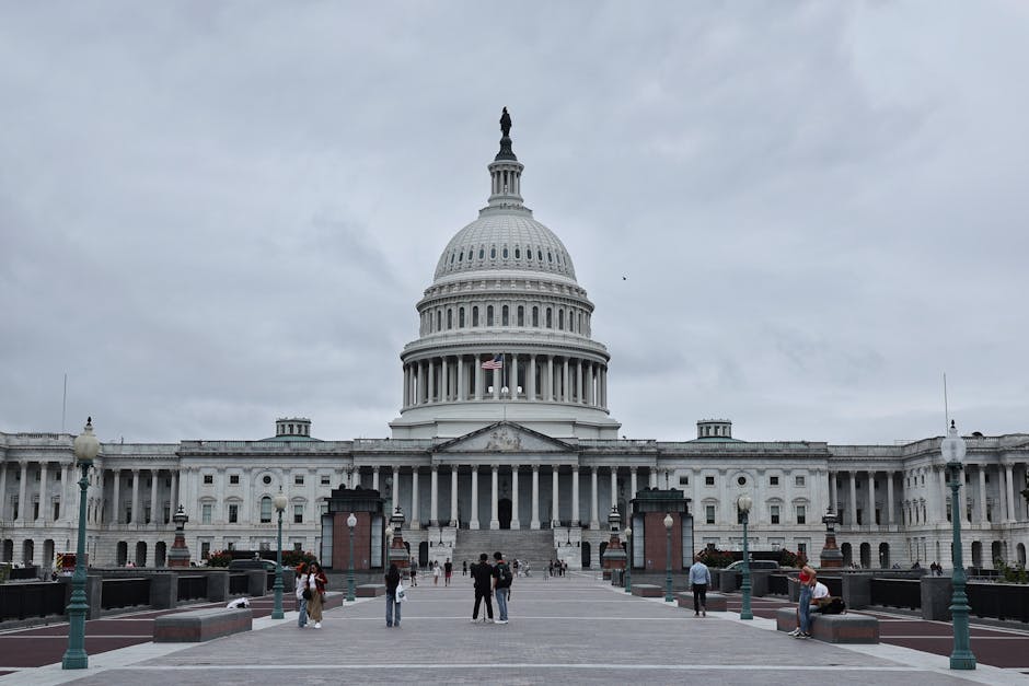 A grand shot of the United States Capitol in Washington D.C. with visitors in the foreground.