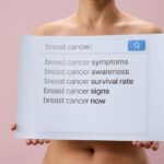 Image showing a person holding a breast cancer awareness sign with search terms.