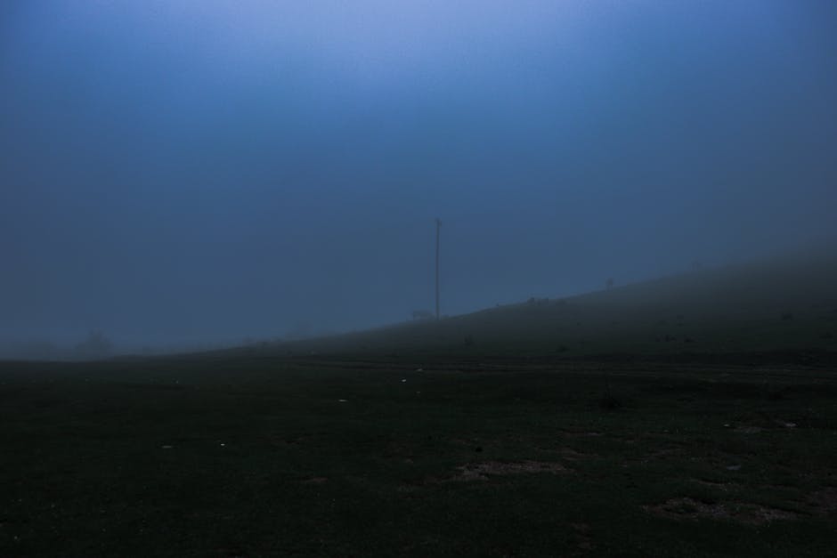 A serene, misty hillside view in the evening at Kümbet, Giresun, Turkey.