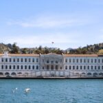 Historic Kuleli Military School on the Bosphorus in Istanbul, Türkiye with seagulls.
