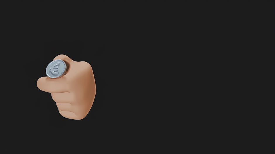 3D illustration of a hand tossing a Euro coin against a black background, emphasizing financial decisions.