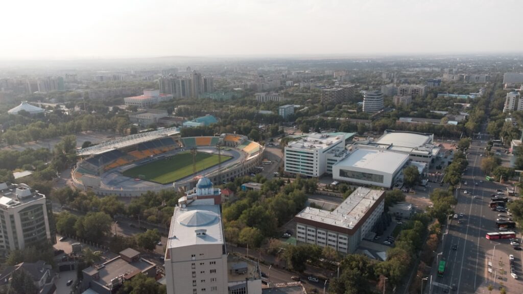 The vibrant city of Almaty, Kazakhstan, where modernity and tradition blend with stunning mountain views, from colourful
