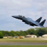 F-15 Strike Eagle from Lakenheath heading out from RAF Fairford
