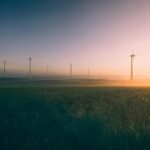 sunrise, windmills, pinwheels, dusk, sunset, nature, haze, landscape, wind energy, energy transition, environment, wind