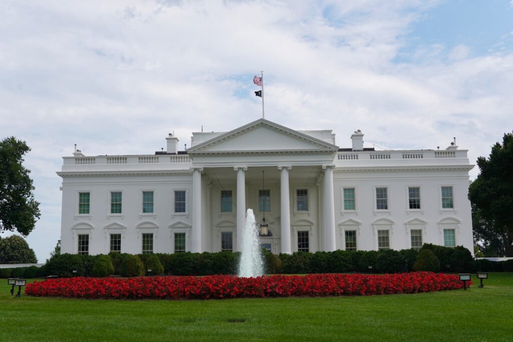 The white house is prominently featured in the image.