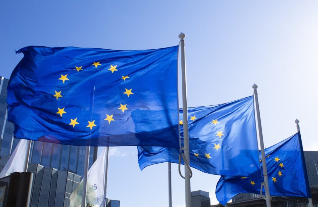 European flags at La Défense in Paris