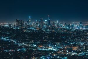 architecture, building, business, city, cityscape, night, illuminated, modern, skyline, skyscraper, tower, travel, urban