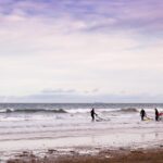 windsurfing, beach, windsurfers, waves, shore, seashore, coast, ocean waves, coatham beach, redcar, north yorkshire, sur