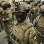 Group of soldiers in full combat gear, focused and prepared for action in a military operation setting.
