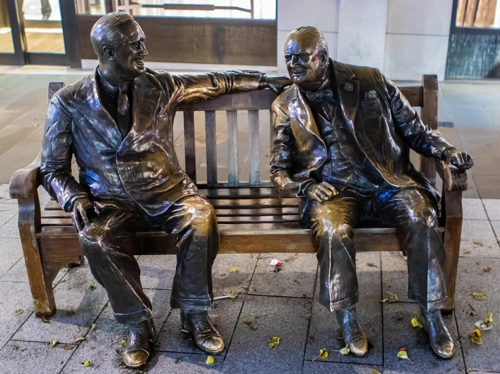 churchill and roosevelt, allies sculpture, sculpture, churchill, london, brass, bond street, uk, street sculpture, engla